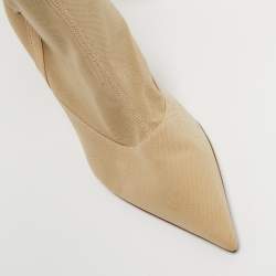 Pre Owned Sergio Rossi Beige Mesh and Leather Knee Length  Boots Size 39