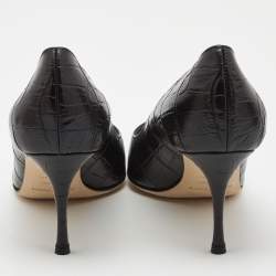 مملوكة مسبقًا Sergio Rossi Black Croc Embossed Leather Pointed Toe Pumps Size 37.5