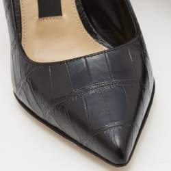 مملوكة مسبقًا Sergio Rossi Black Croc Embossed Leather Pointed Toe Pumps Size 37.5