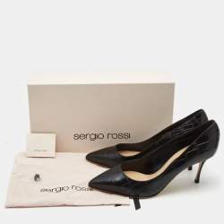 مملوكة مسبقًا Sergio Rossi Black Croc Embossed Leather Pointed Toe Pumps Size 37.5