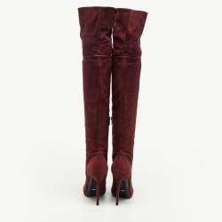 مملوكة مسبقًا Sergio Rossi Burgundy Suede Zip Detail Knee Length Platform Boots Size 40.5 