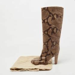 Pre Owned Sergio Rossi Brown Python  Knee Length Boots Size 41