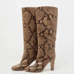 Pre Owned Sergio Rossi Brown Python  Knee Length Boots Size 41