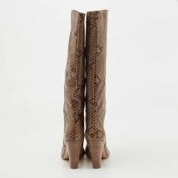 Pre Owned Sergio Rossi Brown Python  Knee Length Boots Size 41