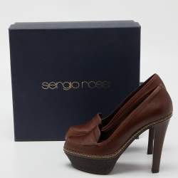 Pre Owned Sergio Rossi Brown Leather Platform Pumps Size 37.5