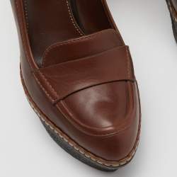 Pre Owned Sergio Rossi Brown Leather Platform Pumps Size 37.5