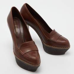 Pre Owned Sergio Rossi Brown Leather Platform Pumps Size 37.5