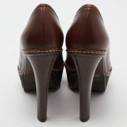 Pre Owned Sergio Rossi Brown Leather Platform Pumps Size 37.5