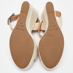 Pre Owned Sergio Rossi Two Tone Leather Espadrille Wedge Ankle Wrap Sandals Size 39
