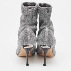Sergio Rossi Silver Knit Fabric Sock Ankle Boots Size 36