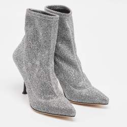 Sergio Rossi Silver Knit Fabric Sock Ankle Boots Size 36