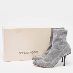 Sergio Rossi Silver Knit Fabric Sock Ankle Boots Size 36