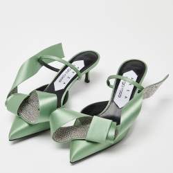 Sergio Rossi x Area Green Satin Marquise Mules Size 37.5