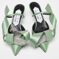 Sergio Rossi x Area Green Satin Marquise Mules Size 37.5