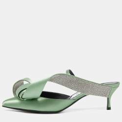 Sergio Rossi x Area Green Satin Marquise Mules Size 37.5