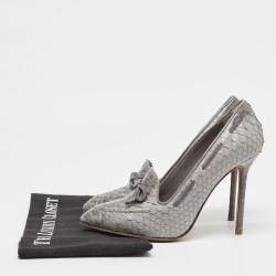 Pre Owned Sergio Rossi Grey Python Bow Loafer Pumps Size 38.5