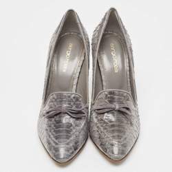 Pre Owned Sergio Rossi Grey Python Bow Loafer Pumps Size 38.5