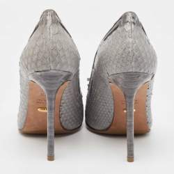 Pre Owned Sergio Rossi Grey Python Bow Loafer Pumps Size 38.5