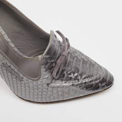 Pre Owned Sergio Rossi Grey Python Bow Loafer Pumps Size 38.5