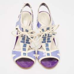 Sergio Rossi White Leather With Purple Cut Out Detail Peep Toe Sandals Size 36.5