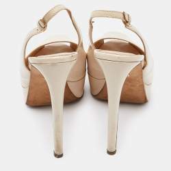 Sergio Rossi Cream Patent Leather Slingback Platform Pumps Size 39.5