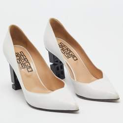 Sergio Rossi White Leather Logo Heel Pumps Size 36.5