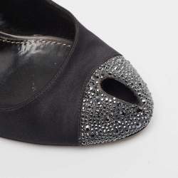 Sergio Rossi Black/Grey Satin Crystal Embellished Peep Toe Pumps Size 38.5