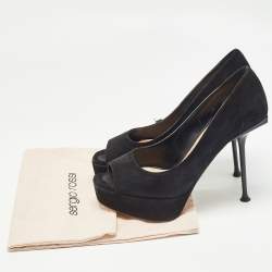 Sergio Rossi Black Suede Open Toe Platform Pumps Size 36