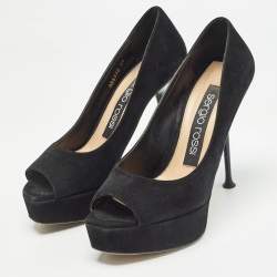 Sergio Rossi Black Suede Open Toe Platform Pumps Size 36