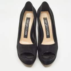 Sergio Rossi Black Suede Open Toe Platform Pumps Size 36