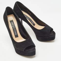 Sergio Rossi Black Suede Open Toe Platform Pumps Size 36