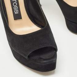 Sergio Rossi Black Suede Open Toe Platform Pumps Size 36