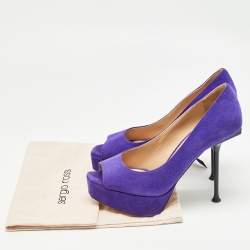Sergio Rossi Purple Suede Open Toe Platform Pumps Size 35.5