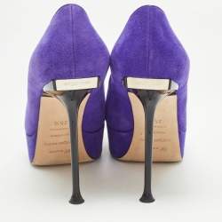 Sergio Rossi Purple Suede Open Toe Platform Pumps Size 35.5