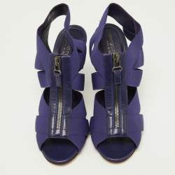 Sergio Rossi Purple Elastic and Leather Strappy Slingback Sandals Size 38