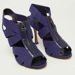 Sergio Rossi Purple Elastic and Leather Strappy Slingback Sandals Size 38