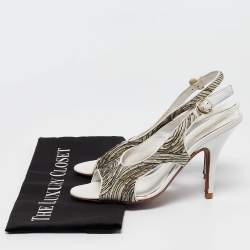 Sergio Rossi White/Black Pleated Fabric Slingback Sandals Size 39