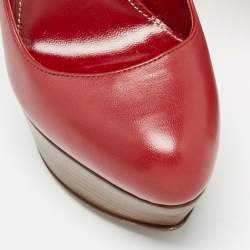 Pre Owned Sergio Rossi Red Leather Platform Pumps Size 38