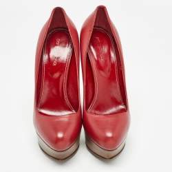 Pre Owned Sergio Rossi Red Leather Platform Pumps Size 38