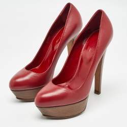 Pre Owned Sergio Rossi Red Leather Platform Pumps Size 38