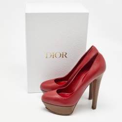 Pre Owned Sergio Rossi Red Leather Platform Pumps Size 38