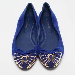 Pre Owned Sergio Rossi Blue Suede Ballet Flats Size 40