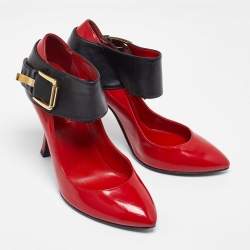 Sergio Rossi Red/Black Leather Buckle Ankle Cuff Pointed Toe Pumps Size 35.5