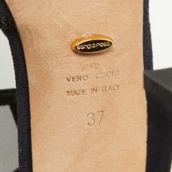 Pre Owned Sergio Rossi Navy Blue Suede Royal Strass Crystals Pumps Size 37