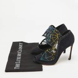 Pre Owned Sergio Rossi Navy Blue Suede Royal Strass Crystals Pumps Size 37