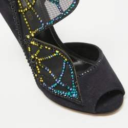 Pre Owned Sergio Rossi Navy Blue Suede Royal Strass Crystals Pumps Size 37