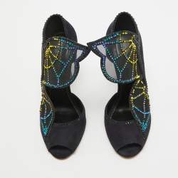 Pre Owned Sergio Rossi Navy Blue Suede Royal Strass Crystals Pumps Size 37