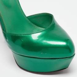 Pre Owned Sergio Rossi Green Patent Leather Ankle Strap Platform Pumps Size 36.5