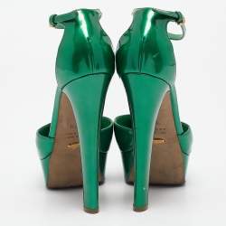 Pre Owned Sergio Rossi Green Patent Leather Ankle Strap Platform Pumps Size 36.5