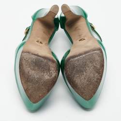 Pre Owned Sergio Rossi Green Patent Leather Ankle Strap Platform Pumps Size 36.5